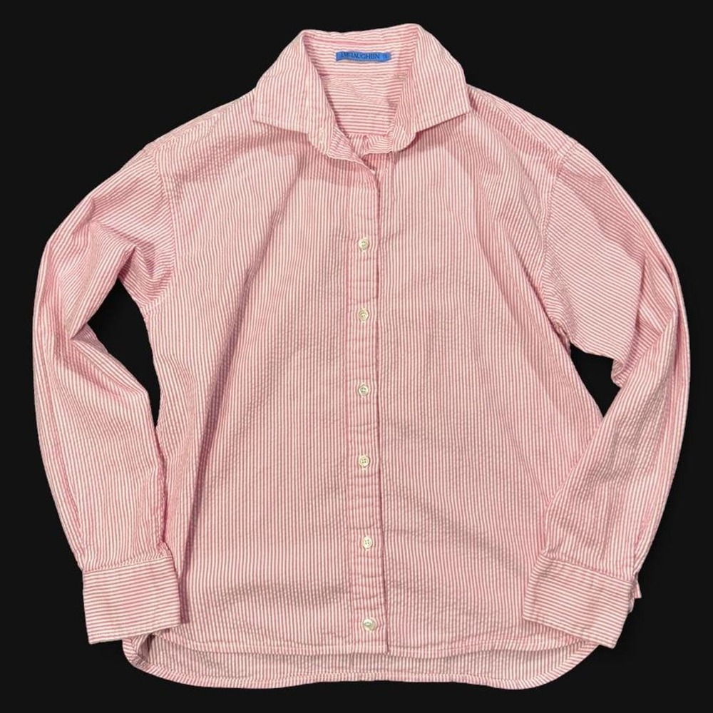 McLaughlin Seersucker Button Down Shirt Pink White Stripe Cotton Size S